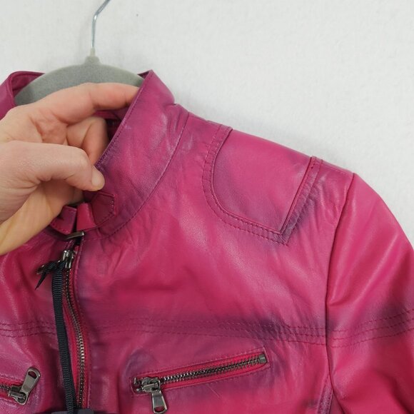 Giorgio Di Mare Jacket Womens Large Pink Fuchsia Leather Yachting Full Zip NEW - Picture 9 of 16